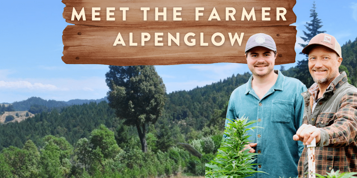 Meet the Farmer with Craig from Alpenglow and Eli looking at the camera, farm in the background